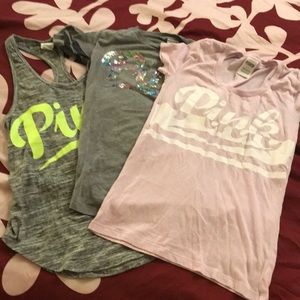 Pink T shirts and a razor back tank